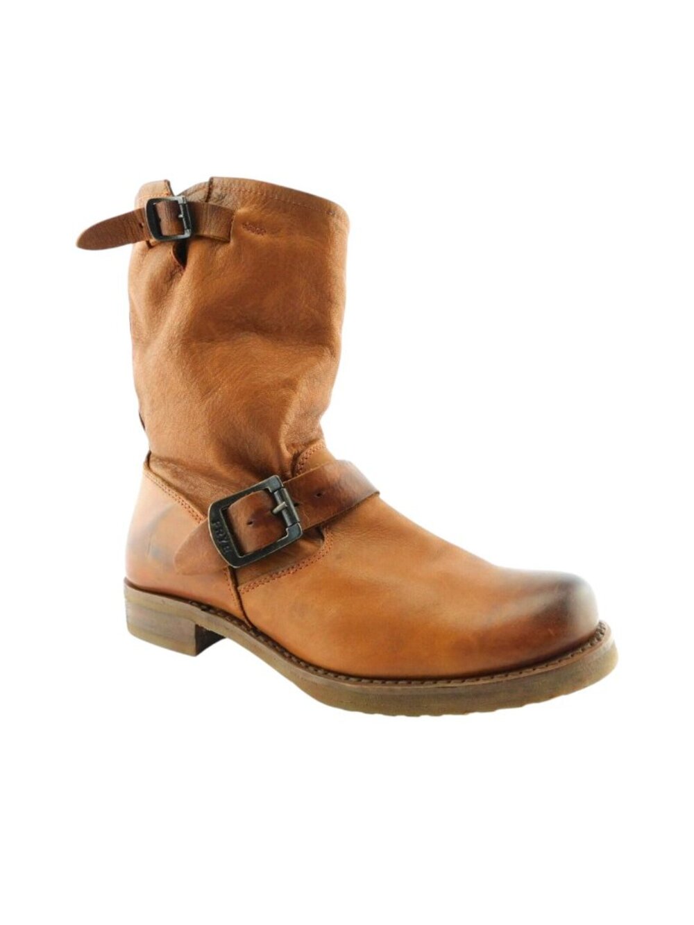 FRYE Cognac Brown Soft Leather Buckled Slouch Moto Boots 7.5